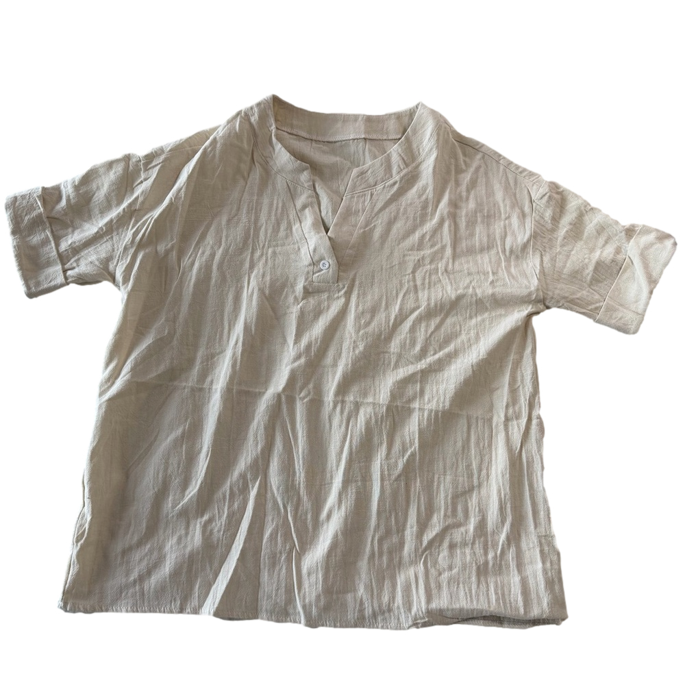 Women's Short Sleeve Single Button Vneck Tunic Top Size Large #260659